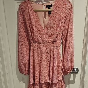 Elegant Pink Floral Long Sleeve Dress